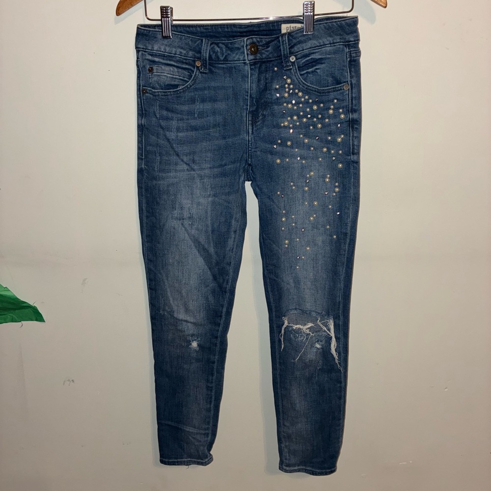 Pistola Distressed Pearl Embellished Jeans – Women’s Size 26 – Trendy Detail